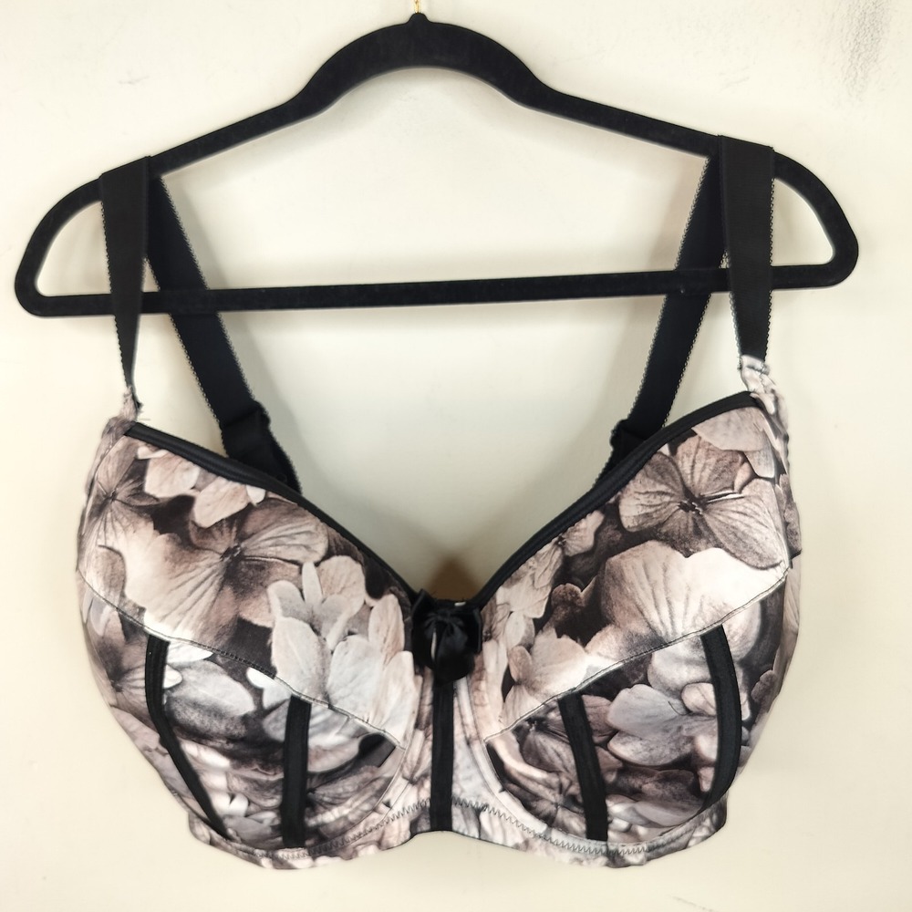 Parfait Bra 32M (US) Floral Black White Underwire Full Figure